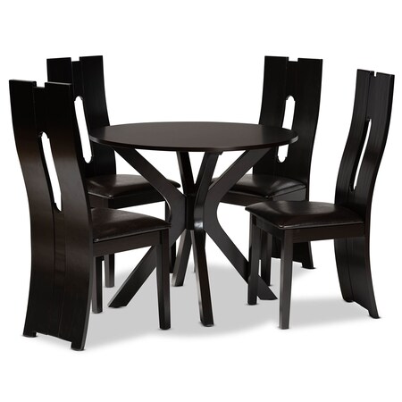 Baxton Studio Cian Dark Brown Upholstered and Finished Wood 5-Piece Dining Set 170-8036-10892